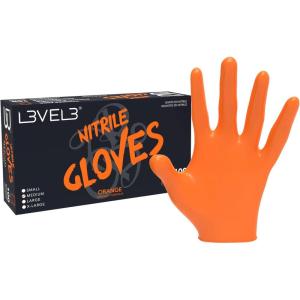 image:imageL3 Level 3 Nitrile Gloves  Professional Heavy Duty Disposable Gloves  Latex Free  Fits Snug  Box of 100Orange
