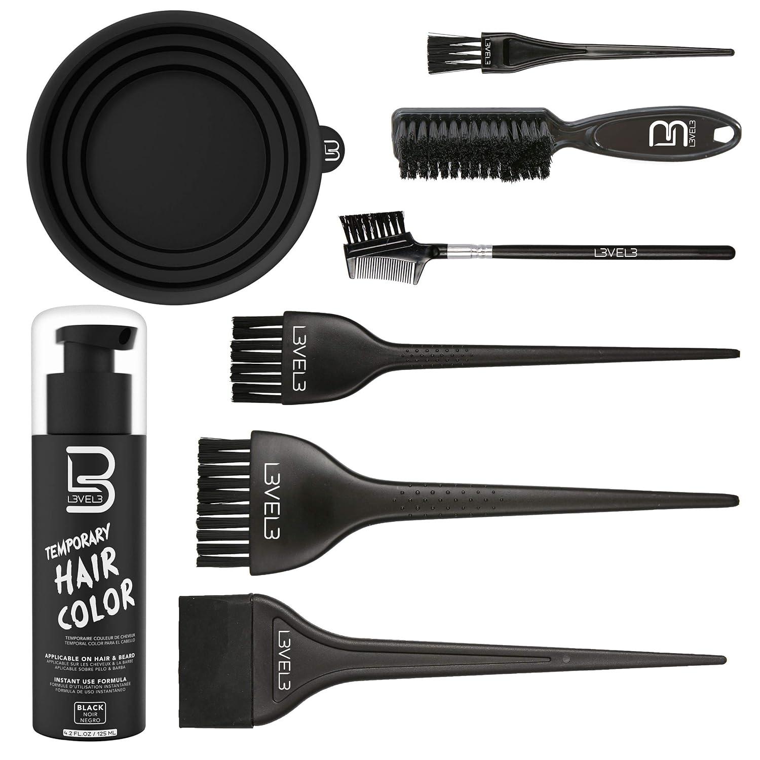 image:imageLevel 3 Temporary Hair Color Tint Brush Set amp Black Tint Bowl Kit  Use for Mixing Dying and All Coloring Needs  For Black Hair Beards  Full Beard in Minutes  Easy to Apply