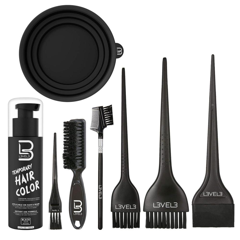 image:imageLevel 3 Temporary Hair Color Tint Brush Set amp Black Tint Bowl Kit  Use for Mixing Dying and All Coloring Needs  For Black Hair Beards  Full Beard in Minutes  Easy to Apply