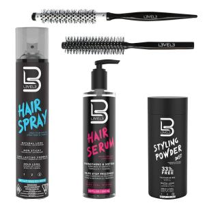 image:imageL3 Level 3 Hair Serum Round Brush Set Styling Powder amp Hair Spray Kit  Repairs your Damaged Hair  Softens and Smoothing  Easy to Apply with No Oil or Greasy Residue  Professional Design